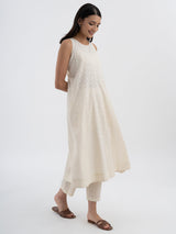 Cotton Jacquard A line Kurta With Slip Blouse - Ivory