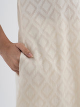 Cotton Jacquard A line Kurta With Slip Blouse - Ivory