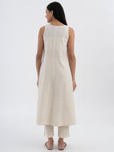 Cotton Jacquard A line Kurta With Slip Blouse - Ivory