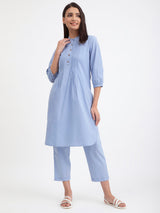 Buy Light Blue Linen Blend Straight Kurta Online | Pink Fort