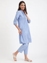 Buy Light Blue Linen Blend Straight Kurta Online | Pink Fort
