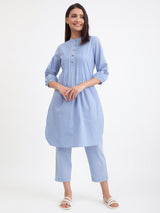 Buy Light Blue Linen Blend Straight Kurta Online | Pink Fort