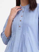 Buy Light Blue Linen Blend Straight Kurta Online | Pink Fort