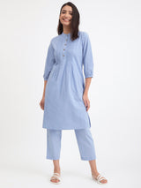 Buy Light Blue Linen Blend Straight Kurta Online | Pink Fort