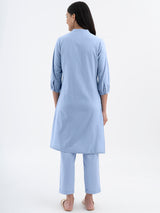 Linen Blend Straight Kurta - Light Blue