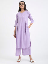 Buy Lilac Linen Blend Relaxed Kurta Set Online | Pink Fort