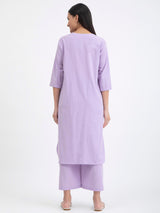 Buy Lilac Linen Blend Relaxed Kurta Set Online | Pink Fort