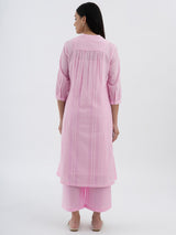 Flared Cotton Kurta Set - Pink