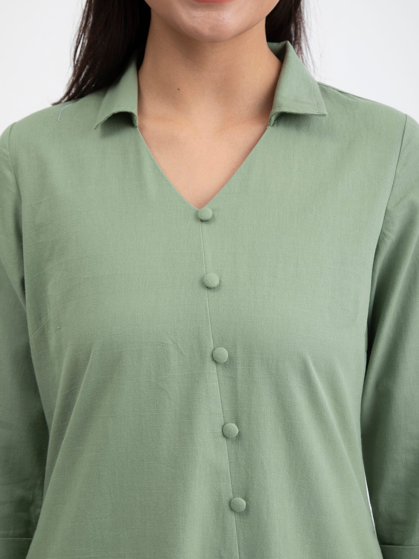 Buy Green Linen Blend A line Kurta Set Online | Pink Fort