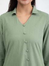 Buy Green Linen Blend A line Kurta Set Online | Pink Fort