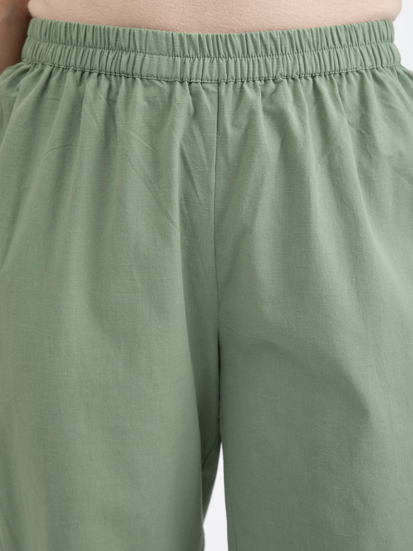 Buy Green Linen Blend A line Kurta Set Online | Pink Fort