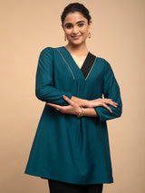 Buy Teal and Black Colour Block Silk Tunic Online | Marigold