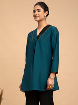 Buy Teal and Black Colour Block Silk Tunic Online | Marigold