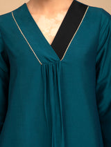 Buy Teal and Black Colour Block Silk Tunic Online | Marigold