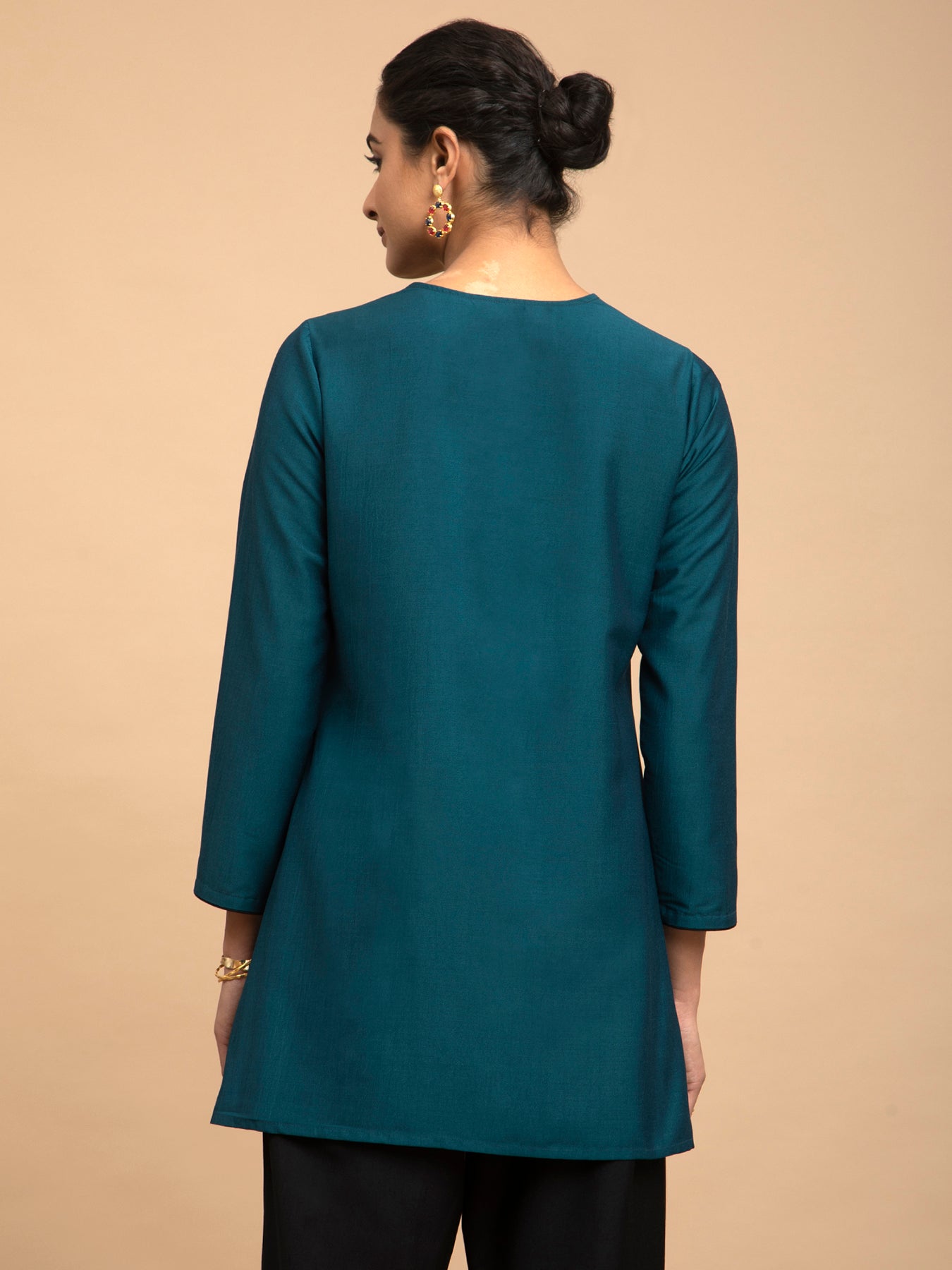 Buy Teal and Black Colour Block Silk Tunic Online | Marigold