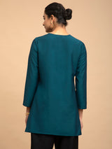 Buy Teal and Black Colour Block Silk Tunic Online | Marigold