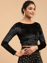 Buy Black Velvet Boat Neck Blouse Online | Pink Fort