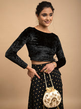 Buy Black Velvet Boat Neck Blouse Online | Pink Fort