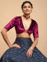 Buy Wine Velvet V-neck Blouse Online | Pink Fort
