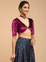Buy Wine Velvet V-neck Blouse Online | Pink Fort