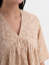 Cotton Jacquard Gathered Top - Beige