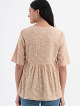 Cotton Jacquard Gathered Top - Beige