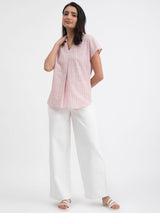 Buy Pink Cotton Checked Collared Top Online | Pink Fort