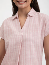 Buy Pink Cotton Checked Collared Top Online | Pink Fort
