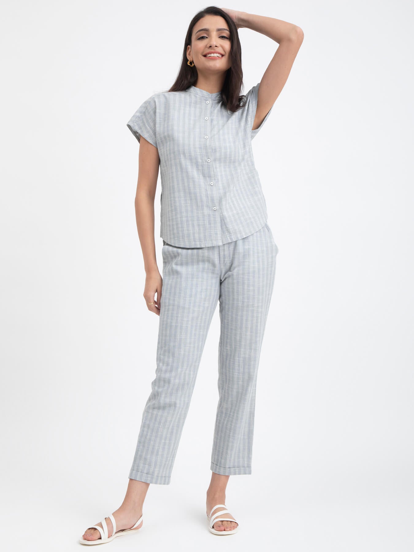 Buy Light Blue Cotton Checked Top Online | Pink Fort