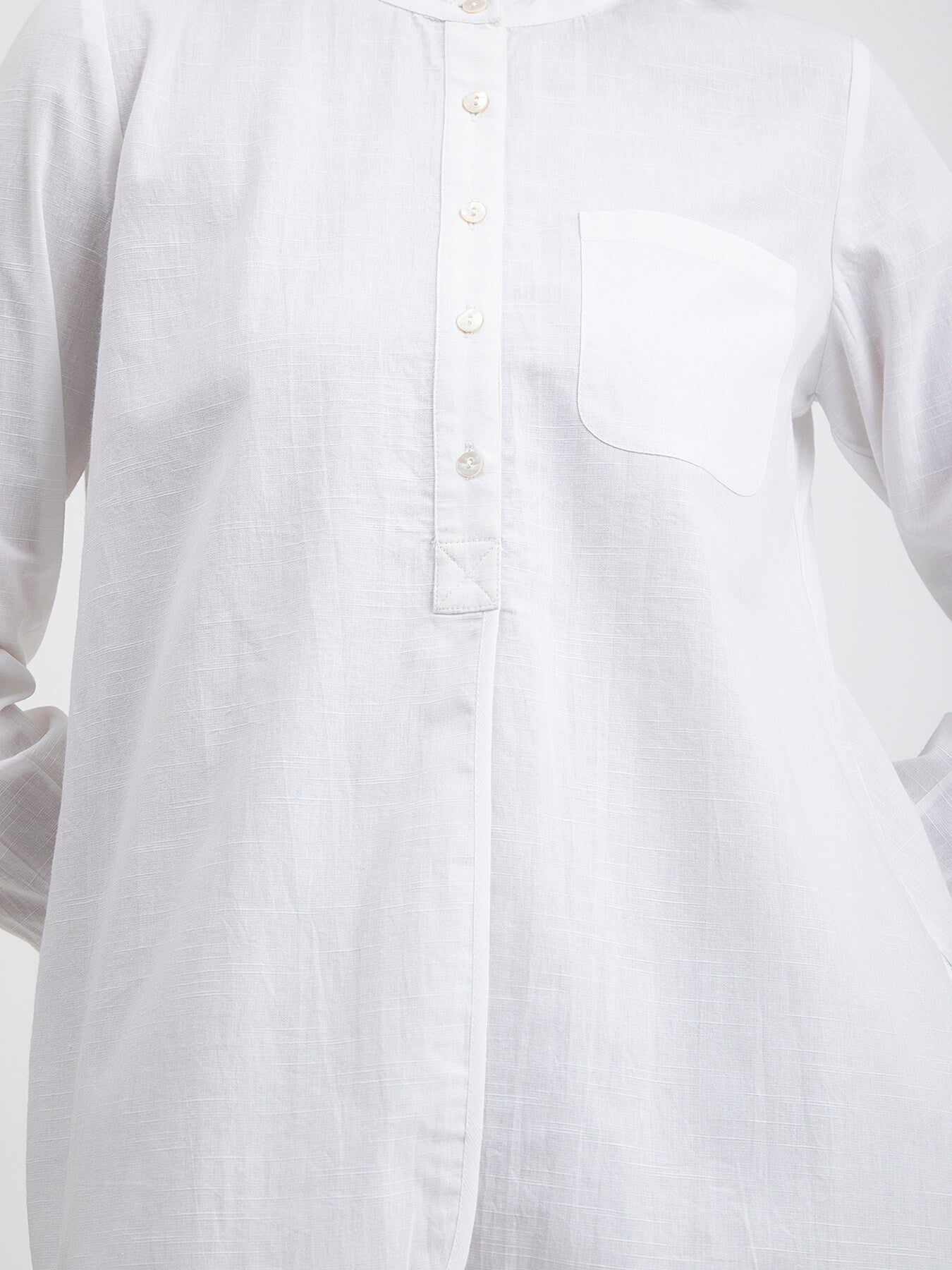 Buy White Linen Blend Mandarin Collar Top Online | Pink Fort