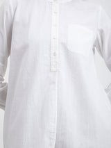 Buy White Linen Blend Mandarin Collar Top Online | Pink Fort