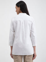 Buy White Linen Blend Mandarin Collar Top Online | Pink Fort