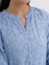 Cotton Jacquard Ruffle Top - Blue