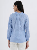 Cotton Jacquard Ruffle Top - Blue