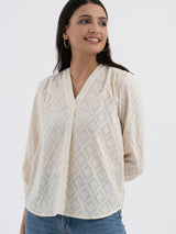 Cotton Jacquard Pleated Top - White
