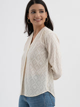 Cotton Jacquard Pleated Top - White