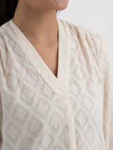 Cotton Jacquard Pleated Top - White