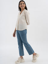 Cotton Jacquard Pleated Top - White