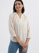 Cotton Jacquard Pleated Top - White