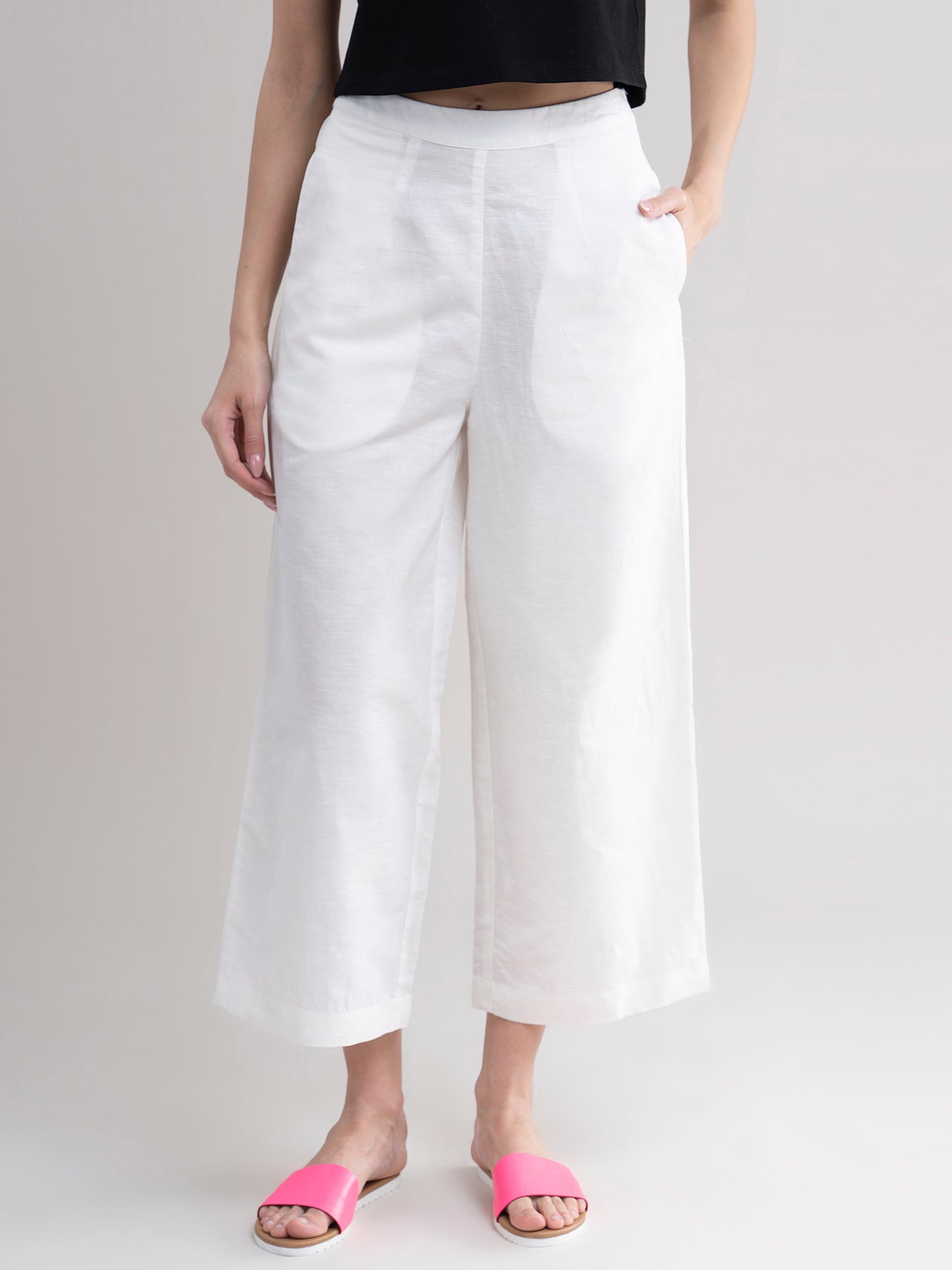 Buy White Linen Wide leg Pants Online | Pinkfort