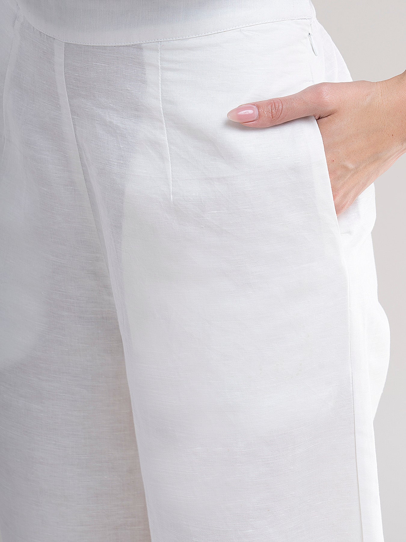 Buy White Linen Wide leg Pants Online | Pinkfort