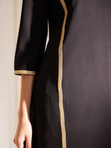Lace Detail Crew Neck Dress - Black