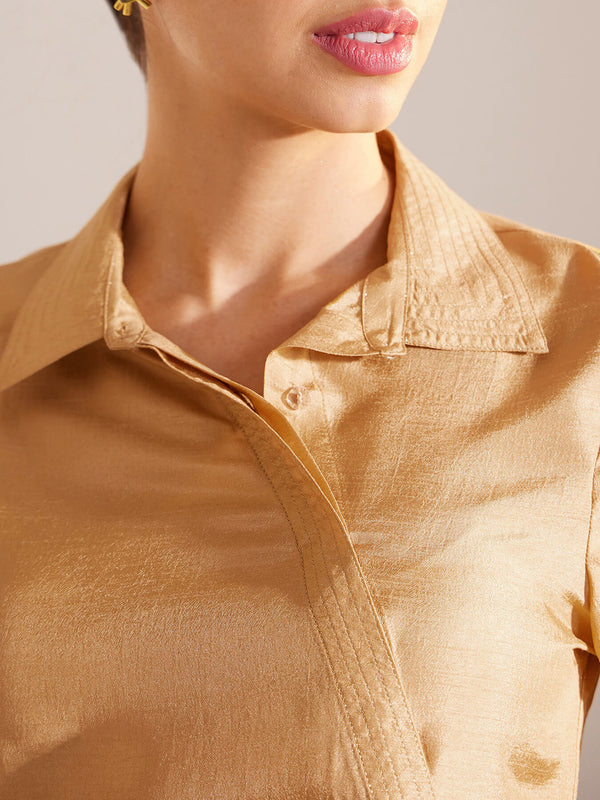 Zari Detail Placket Shirt - Gold