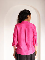 Lace Detail Pintuck Shirt - Pink