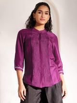 Lace Detail Pintuck Shirt - Purple