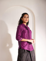 Lace Detail Pintuck Shirt - Purple
