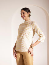 Brocade Floral Woven Top - Off White And Gold