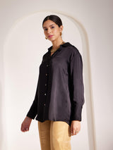 Luxe Satin Collared Shirt - Black