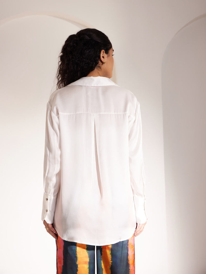 Luxe Satin Collared Shirt - White
