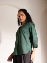 Lurex Front Pleat Detail Top - Green And Gold